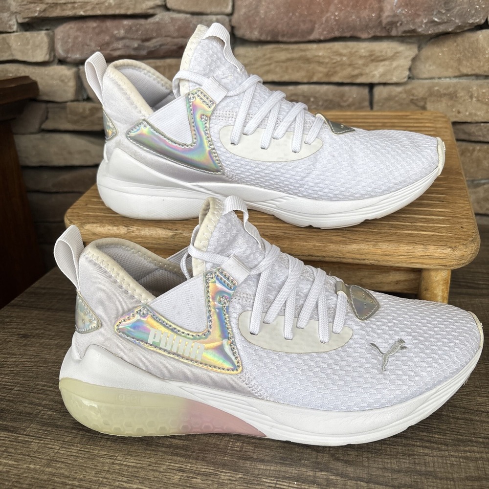 Women's PUMA 10CELL White With Silver Accents Mesh Shoes Sneakers Size 5.5 C